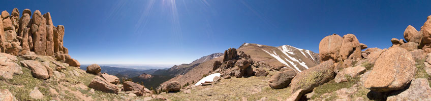 Panorama taken from above the first "W" on the Pikes Peak Highway